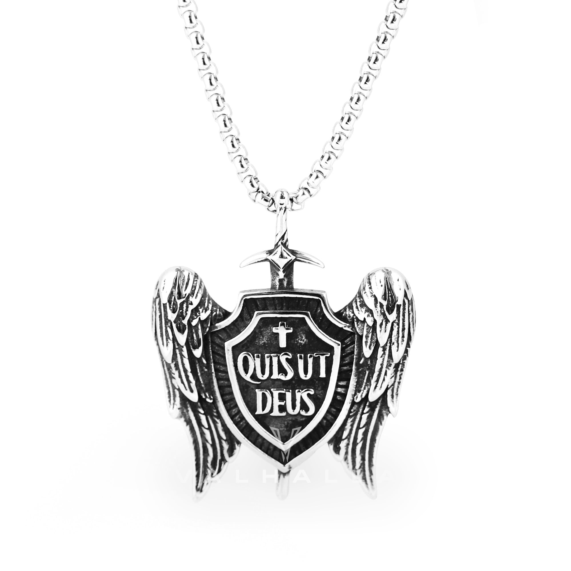 Michael Sword & Shield Archangel Wings Pure Tin Necklace Stainless Steel