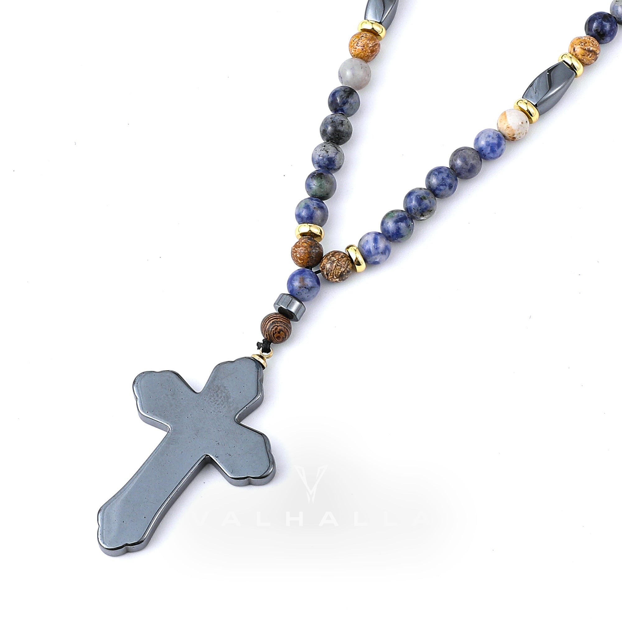 Budded Cross Stone Bead Necklace