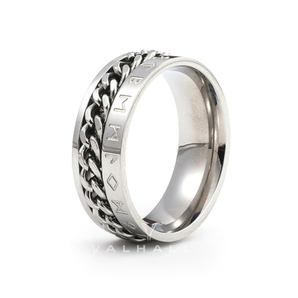 Viking Runes Stainless Steel Chain Spinner Ring