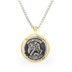 Archangel Saint Michael Stainless Steel Coin Necklace