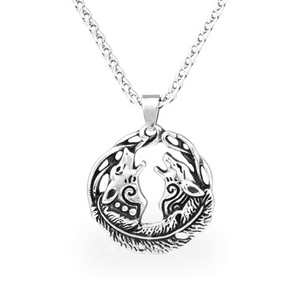 Double Howling Wolf Stainless Steel Animal Pendant & Chain