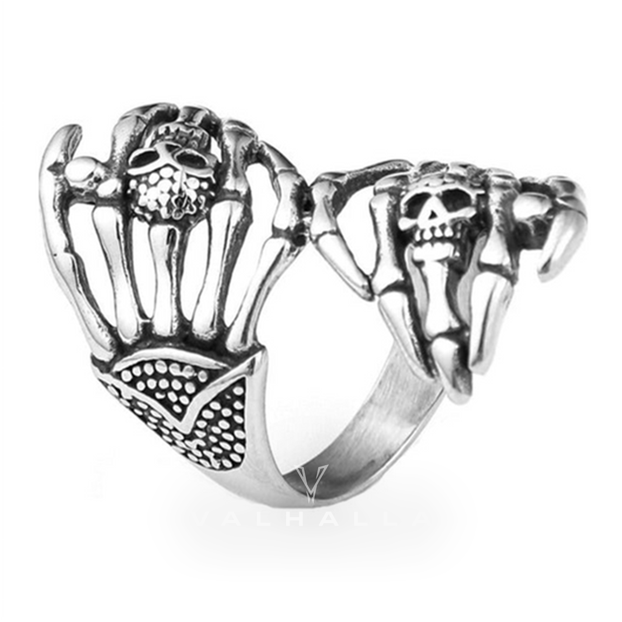 Double Ghost Hand Stainless Steel Skull Ring