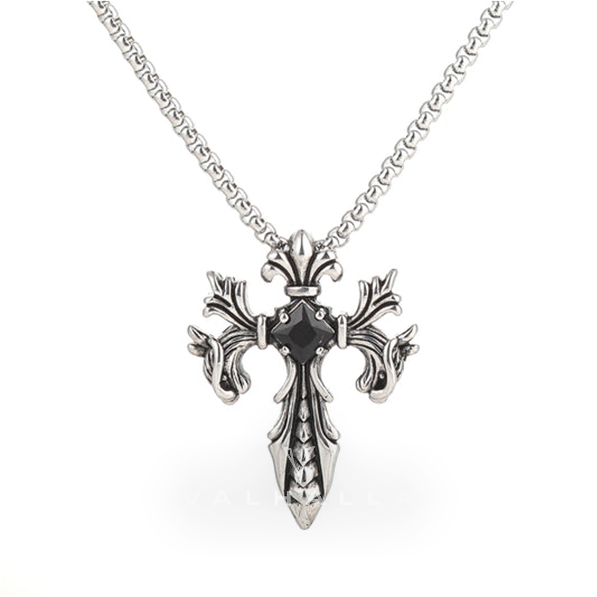Double Dragon Cross Stainless Steel Pendant & Chain