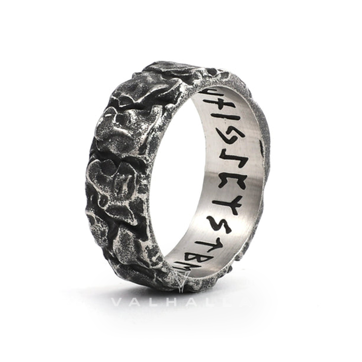 Stone Runes Stainless Steel Viking Ring
