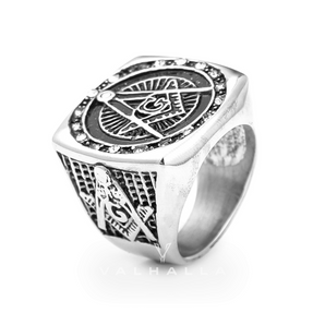 Diamond Masonic Symbol Stainless Steel Ring