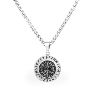 Vegvisir Runes Stainless Steel Rotating Pendant & Chain