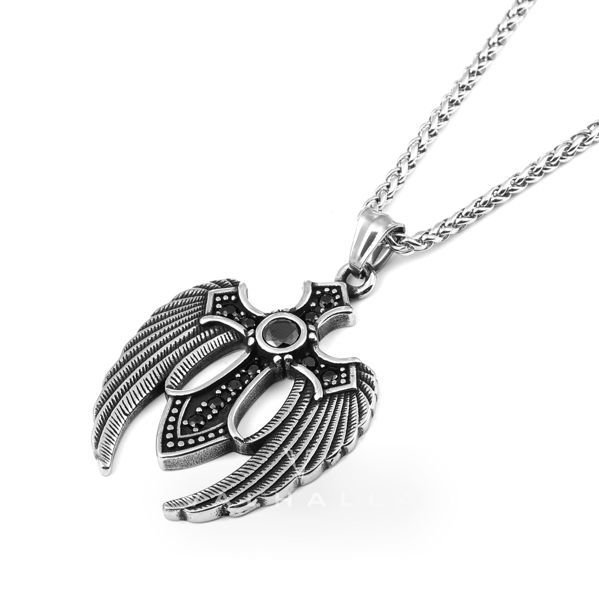 Fallen Angel Wings Stainless Steel Gem Pendant & Chain