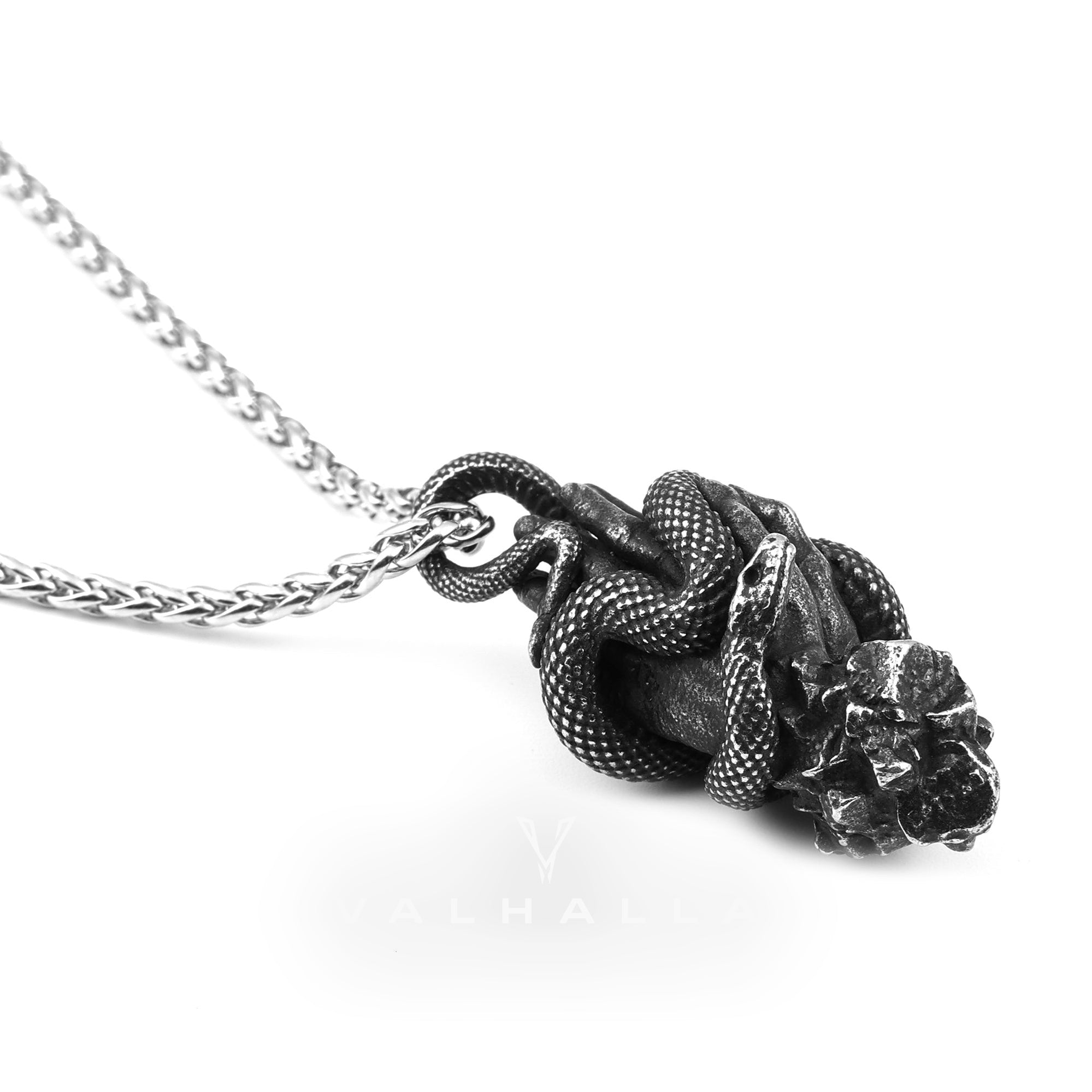 Snake Wrapped Fingers Stainless Steel Animal Pendant & Chain