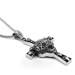 Tiger Head Cross Stainless Steel Skull Pendant & Chain