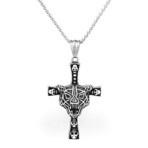 Tiger Head Cross Stainless Steel Skull Pendant & Chain