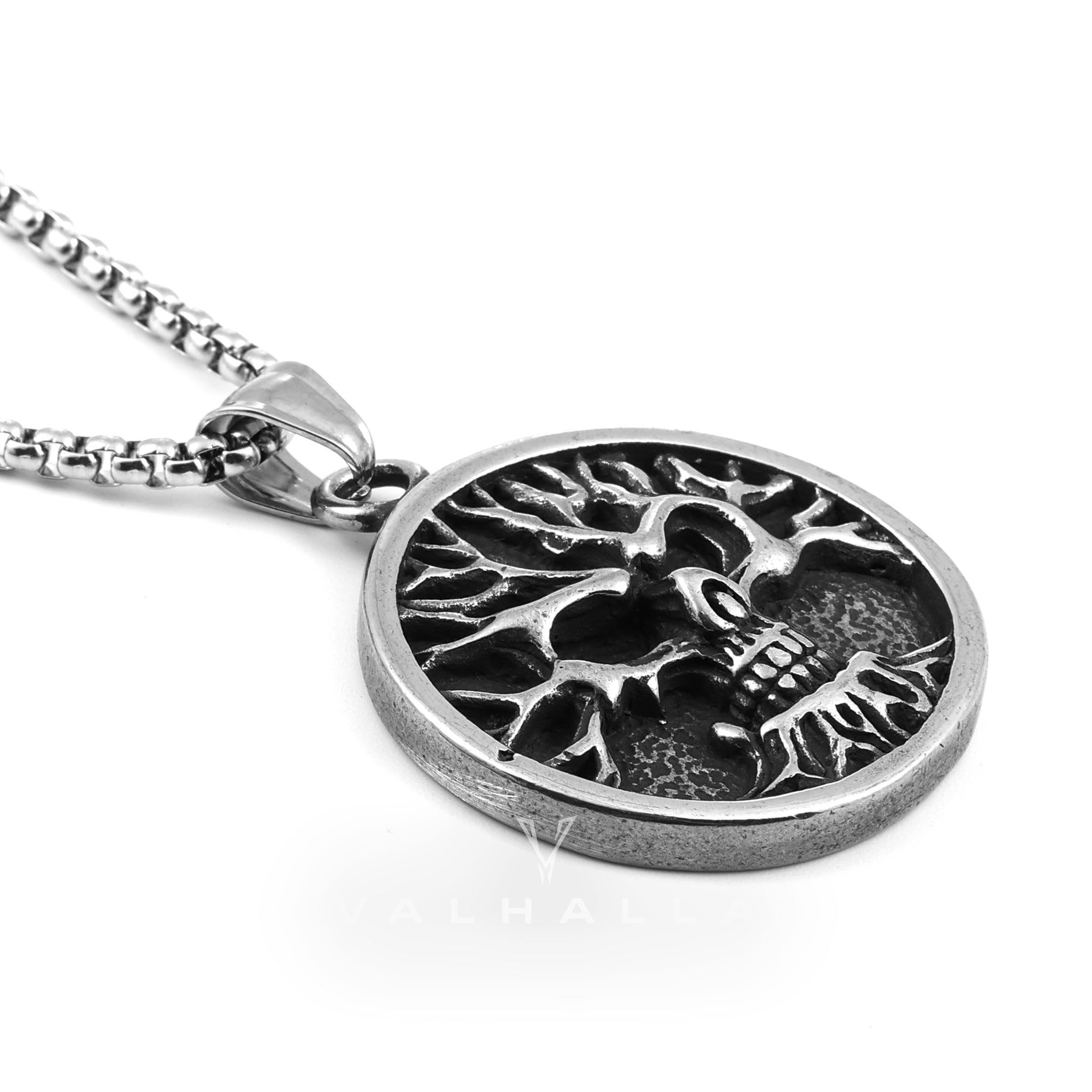 Gothic Skull Tree of Life Stainless Steel Pendant & Chain