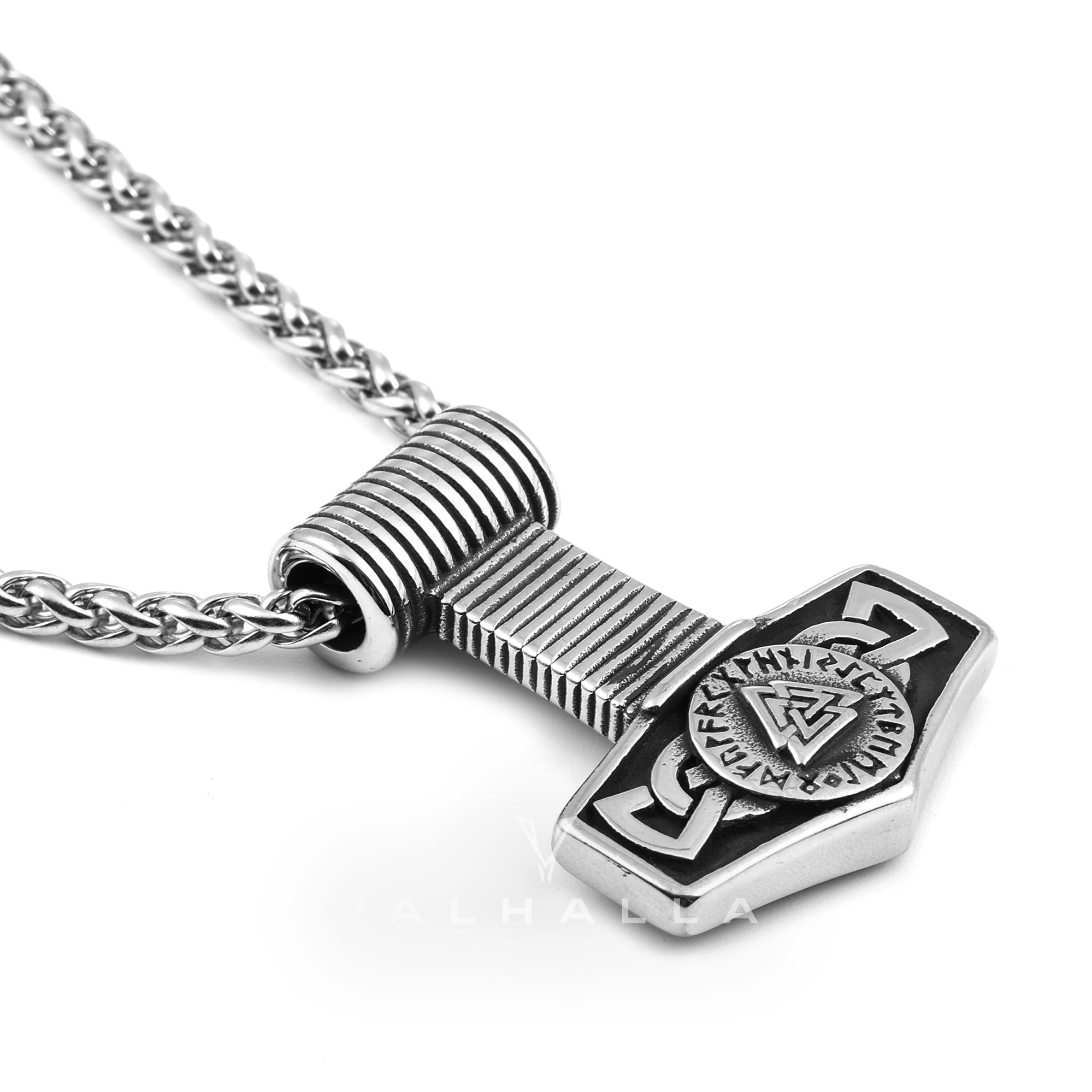 Mjolnir Valknut Runes Stainless Steel Viking Pendant & Chain