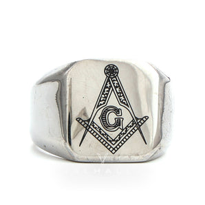 Ag Polished Stainless Steel Masonic Ring