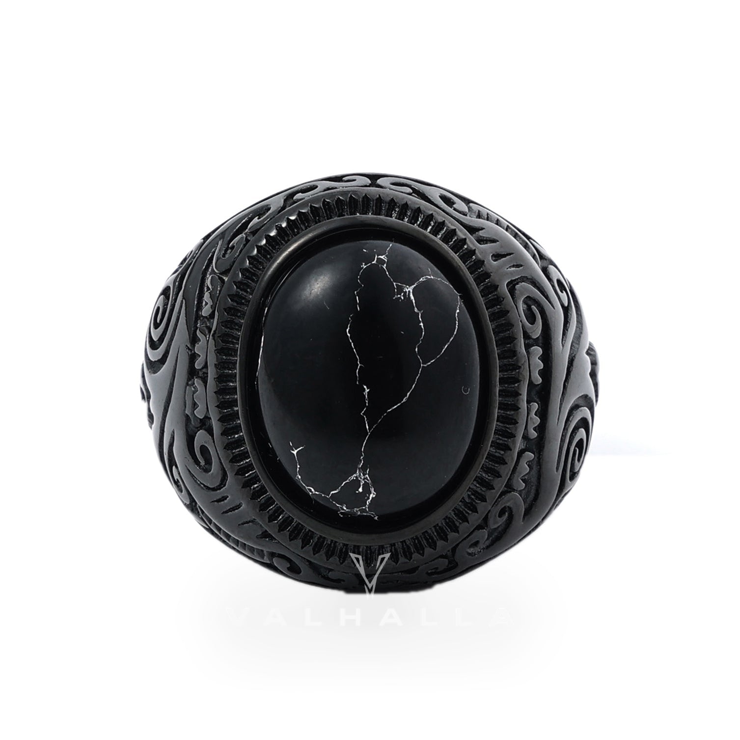 Black Turquoise Patterned Stainless Steel Ring