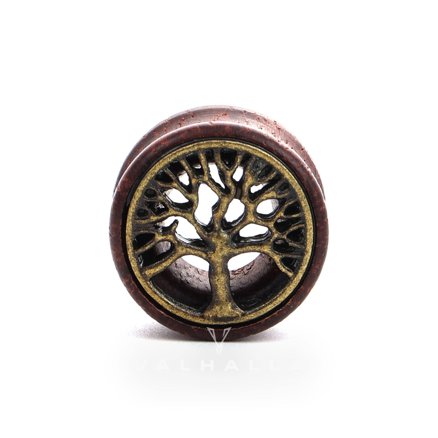 Wooden Tree of Life Brass Ear Gauges Stainless Steel