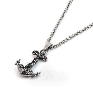 Wave Anchor Stainless Steel Marine Pendant & Chain