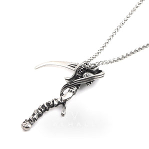 Reaper Scythe Stainless Steel Skull Pendant & Chain