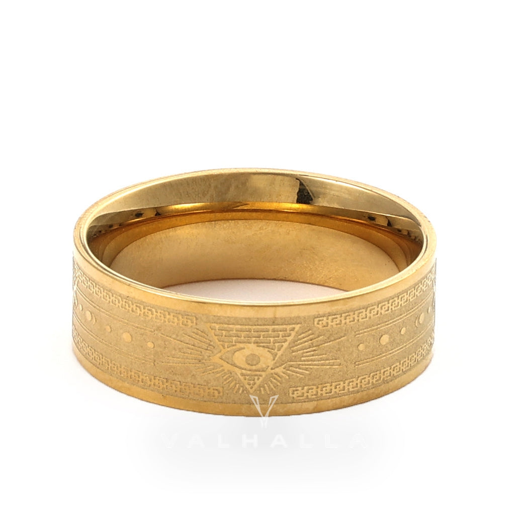 Gold Plated AG Masonic Stainless Steel Band Ring