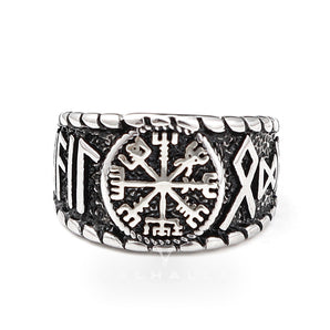 Vegvisir and Runes Stainless Steel Viking Ring