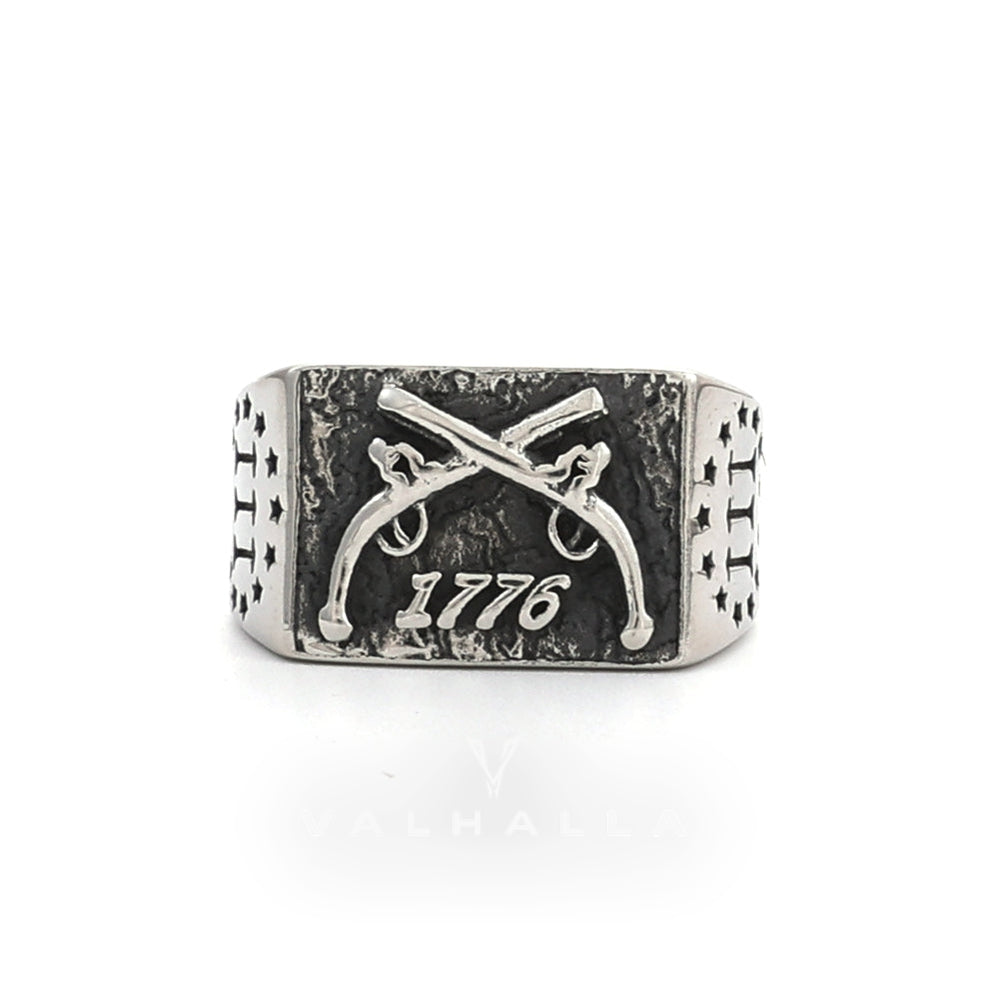 1776 Crossed Guns Stainless Steel Ring
