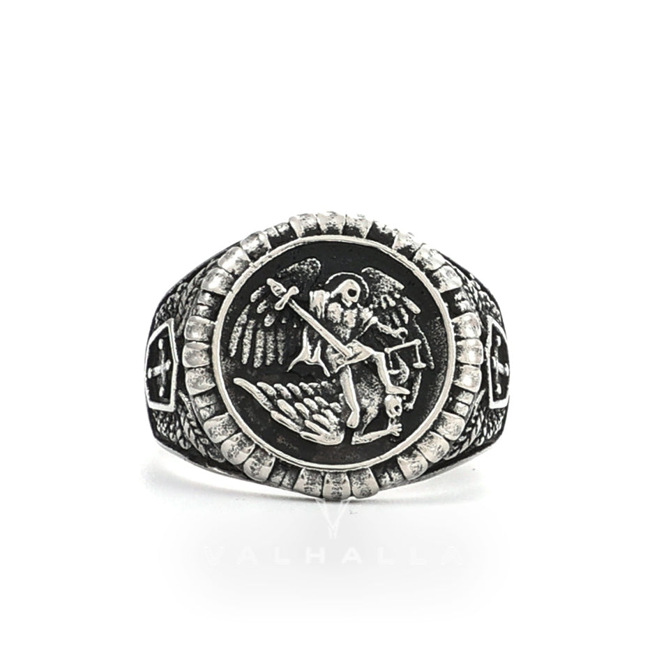 Archangel Saint Michael Stainless Steel Men’s Ring Handcrafted