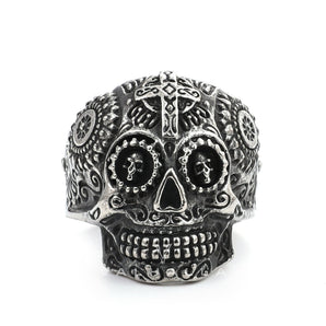 Vintage Cross Pattern Stainless Steel Skull Ring