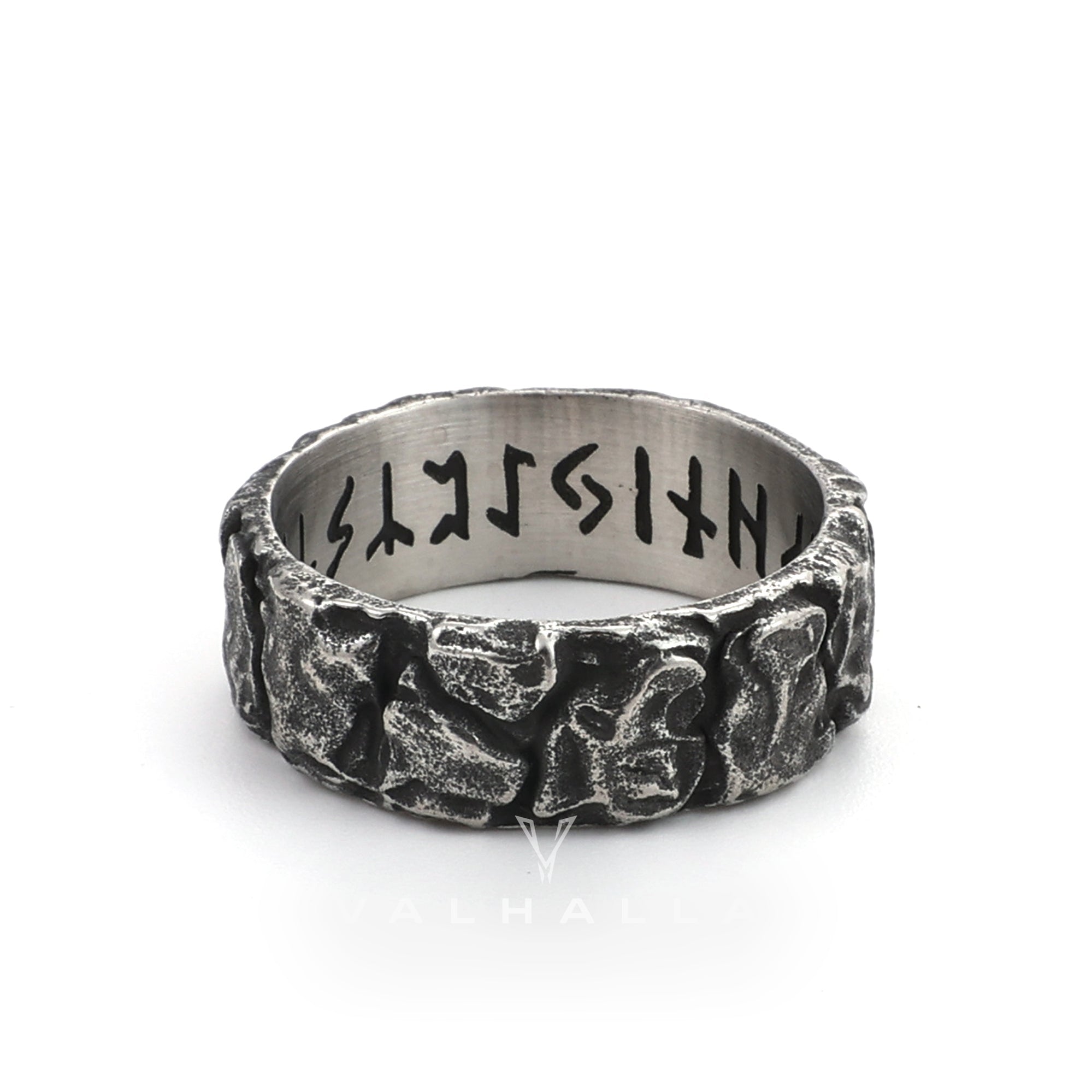 Stone Runes Stainless Steel Viking Ring