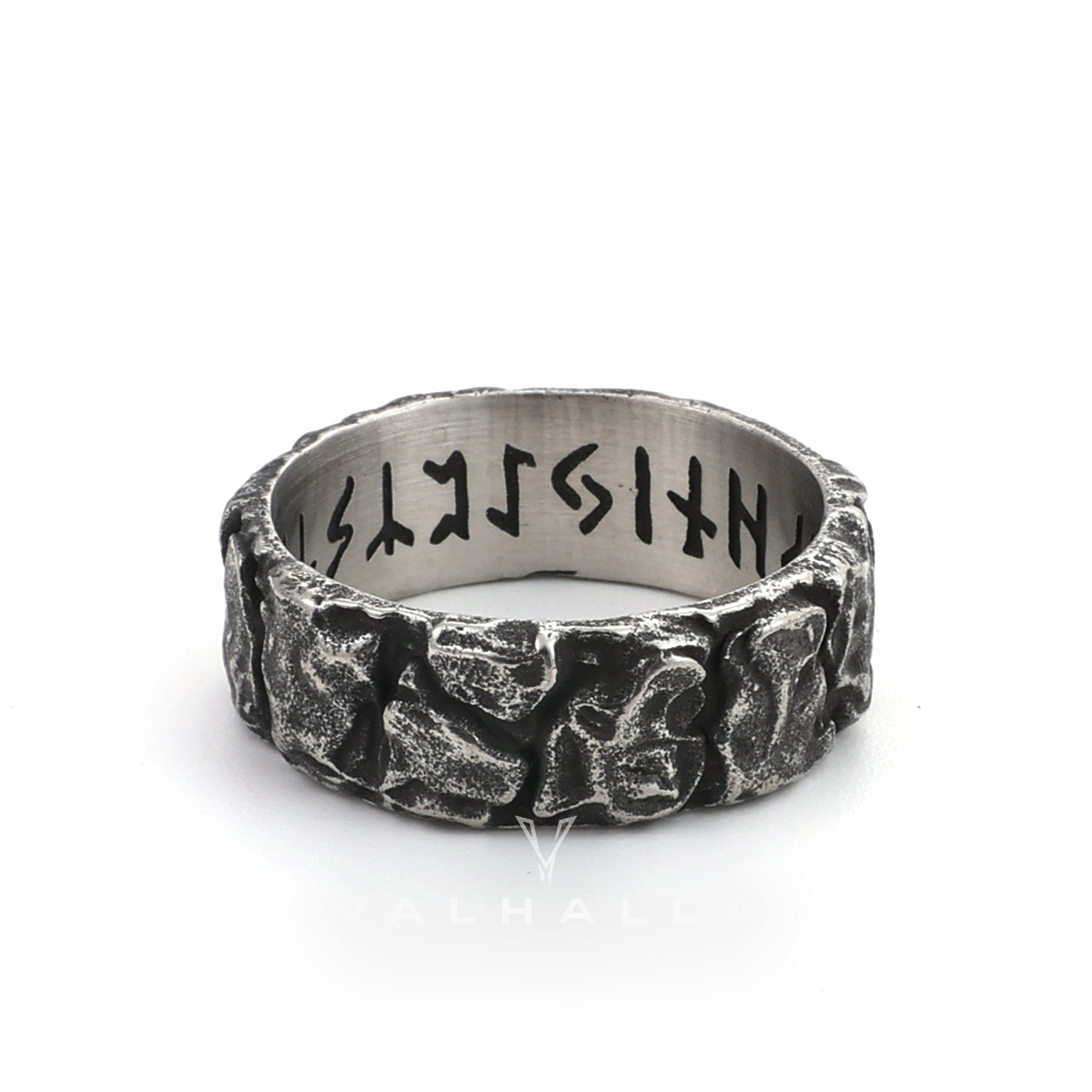 Stone Runes Rings Stone Runes Stainless Steel Viking Ring – Valhalla Fallen