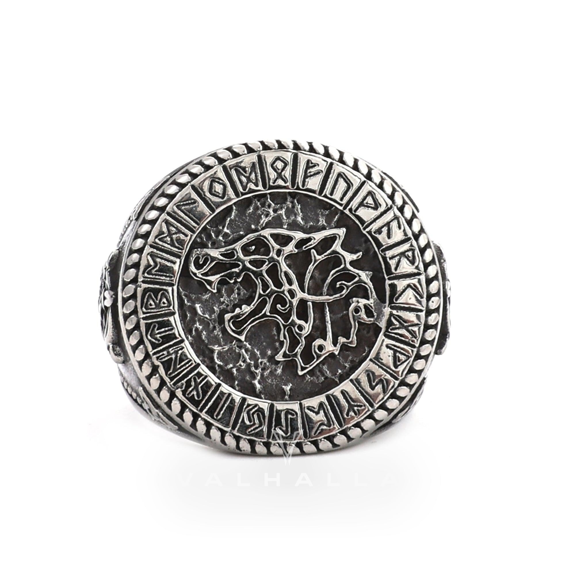 Fenrir Wolf Amulet Signet Viking Ring Stainless Steel