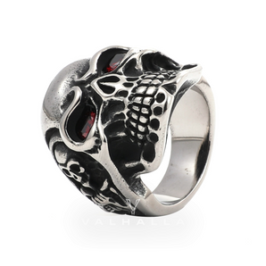 Ruby & Sapphire Eye Stainless Steel Skull Ring