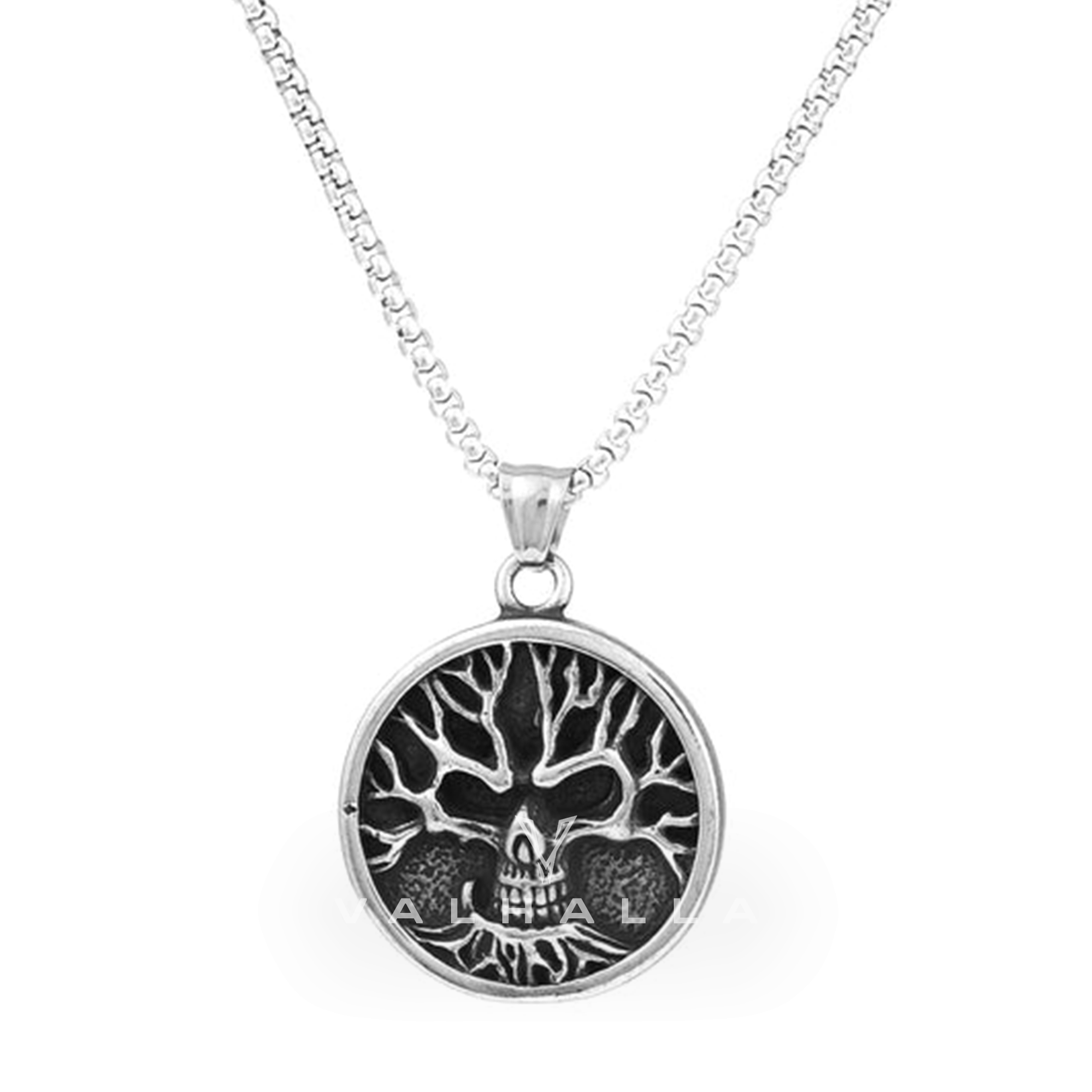 Gothic Skull Tree of Life Stainless Steel Pendant & Chain