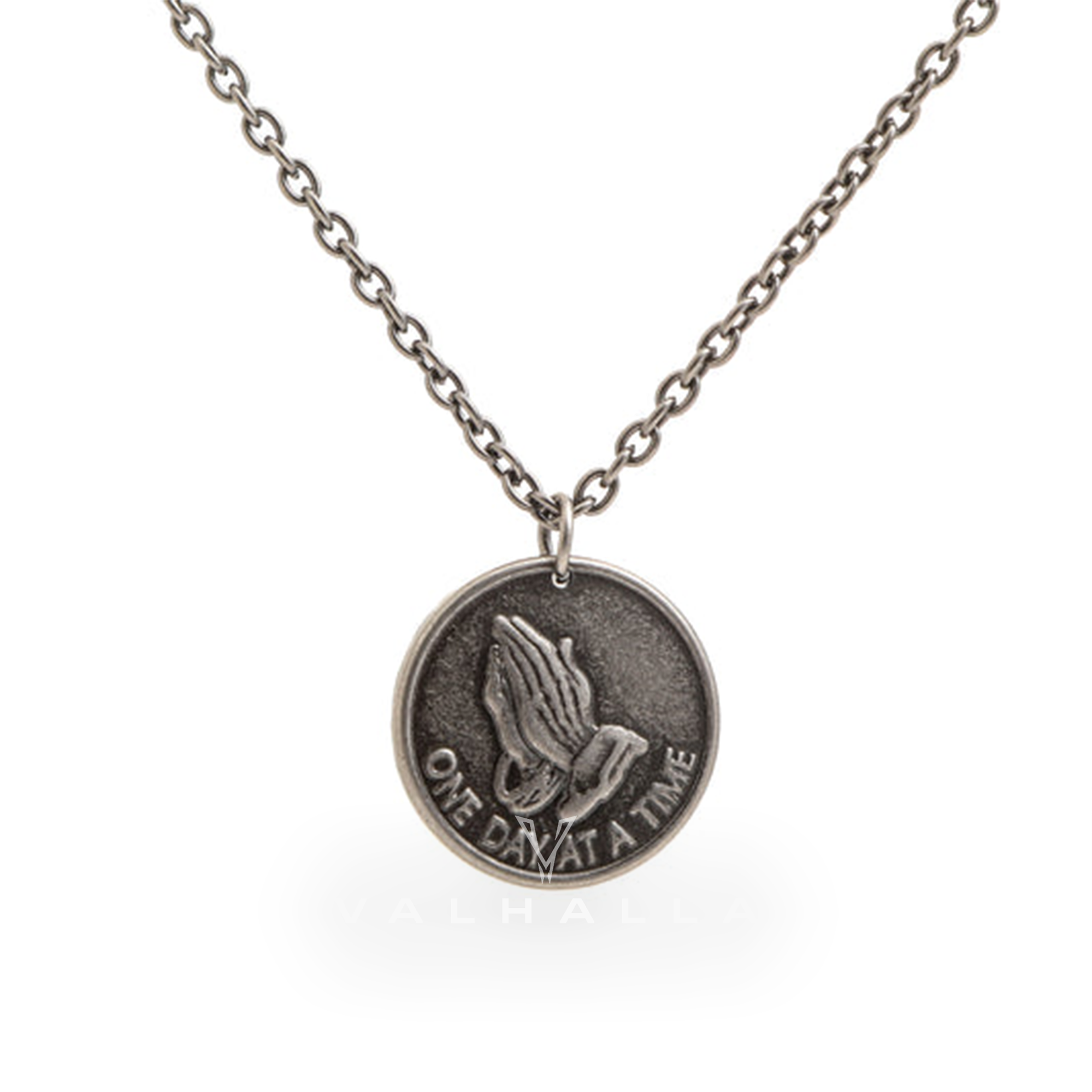 Holy Praying Hands Stainless Steel Coin Pendant & Chain
