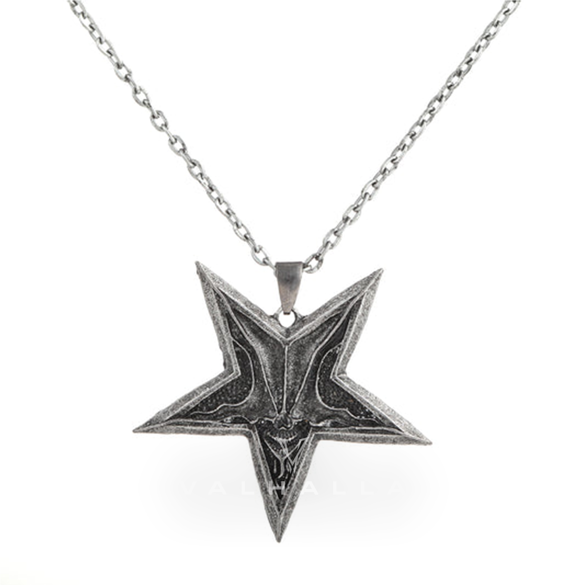 Devil Satan Smile Brass Pentagram Pendant & Chain