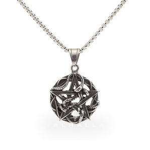 Entwined Snake Pentagram Stainless Steel Pendant & Chain