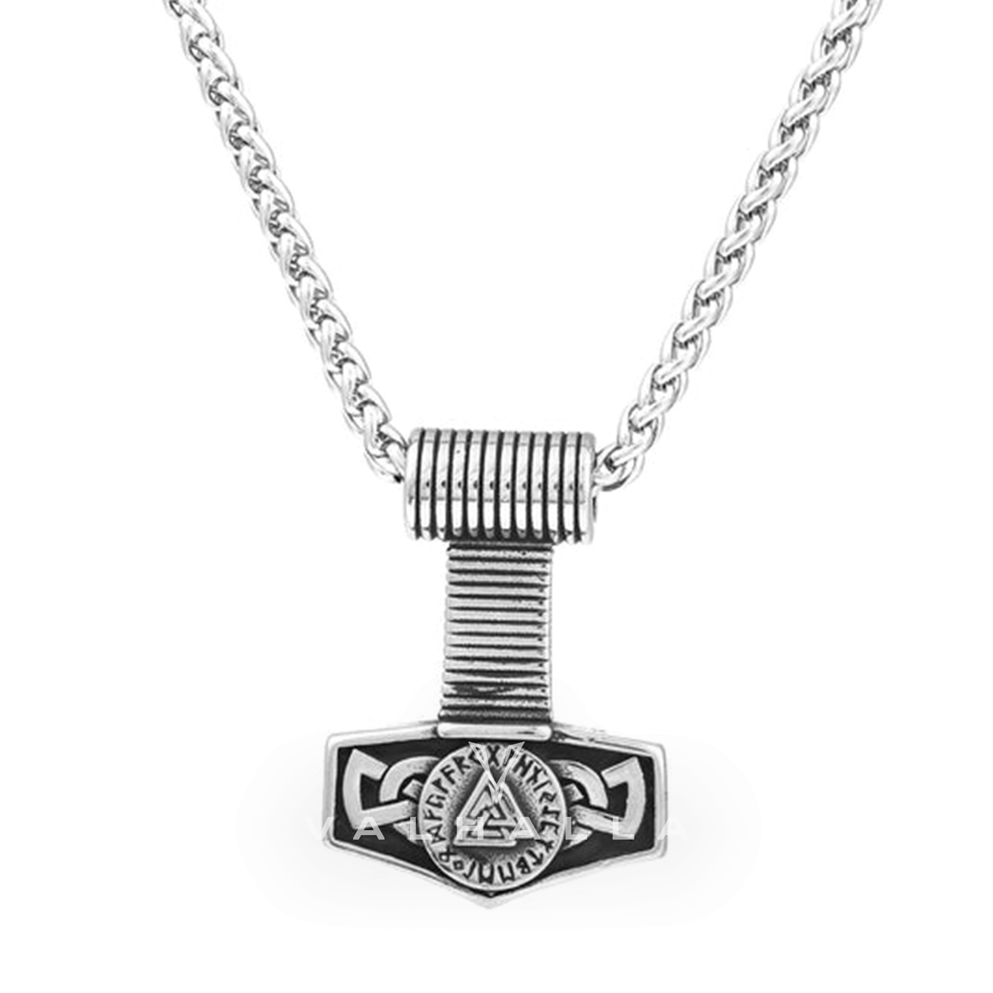 Mjolnir Valknut Runes Stainless Steel Viking Pendant & Chain