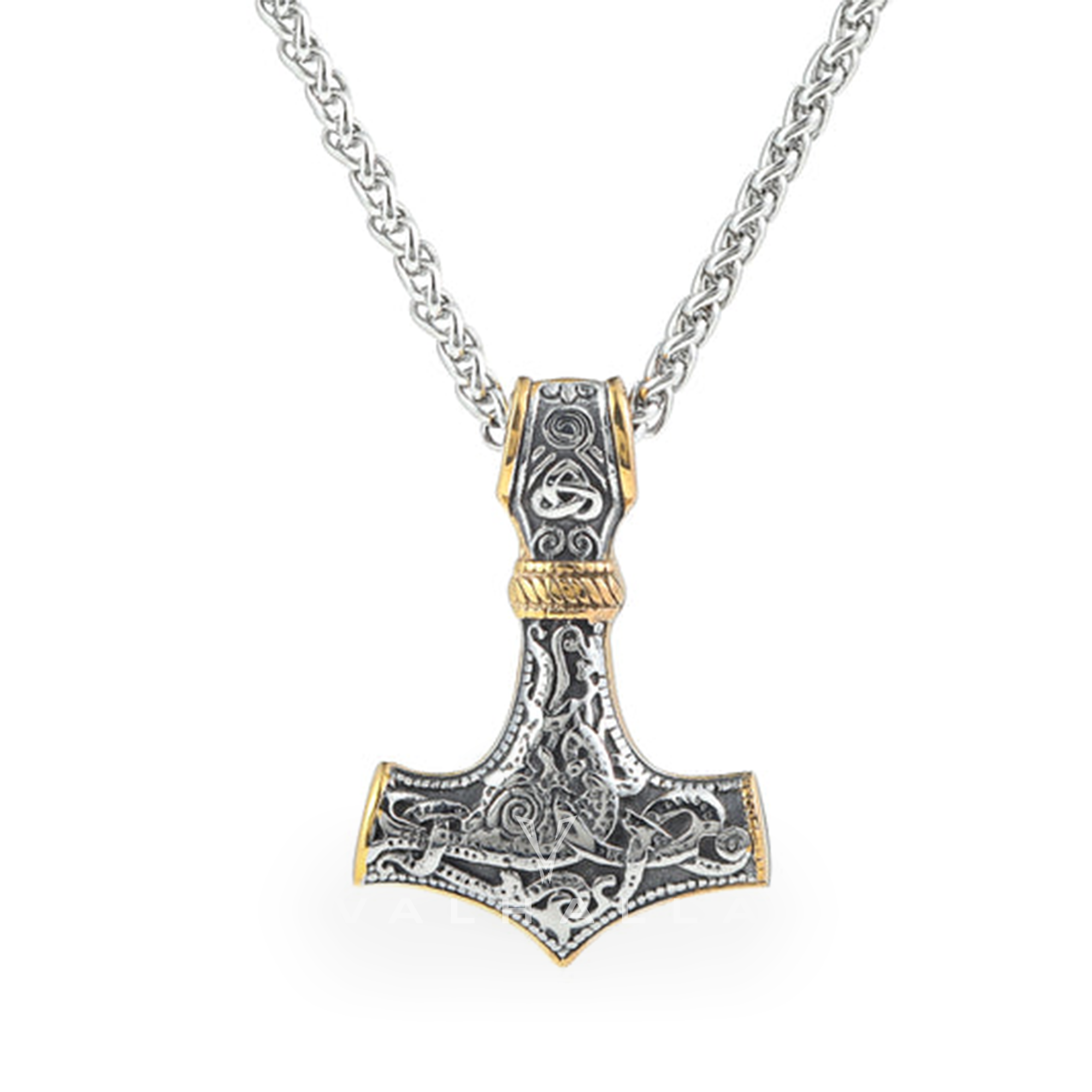 Handcrafted Stainless Steel Dual Color Mammen-Style Thor's Hammer Pendant & Chain