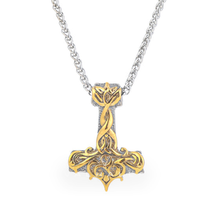 Handcrafted Stainless Steel Ornate Thor's Hammer Necklace