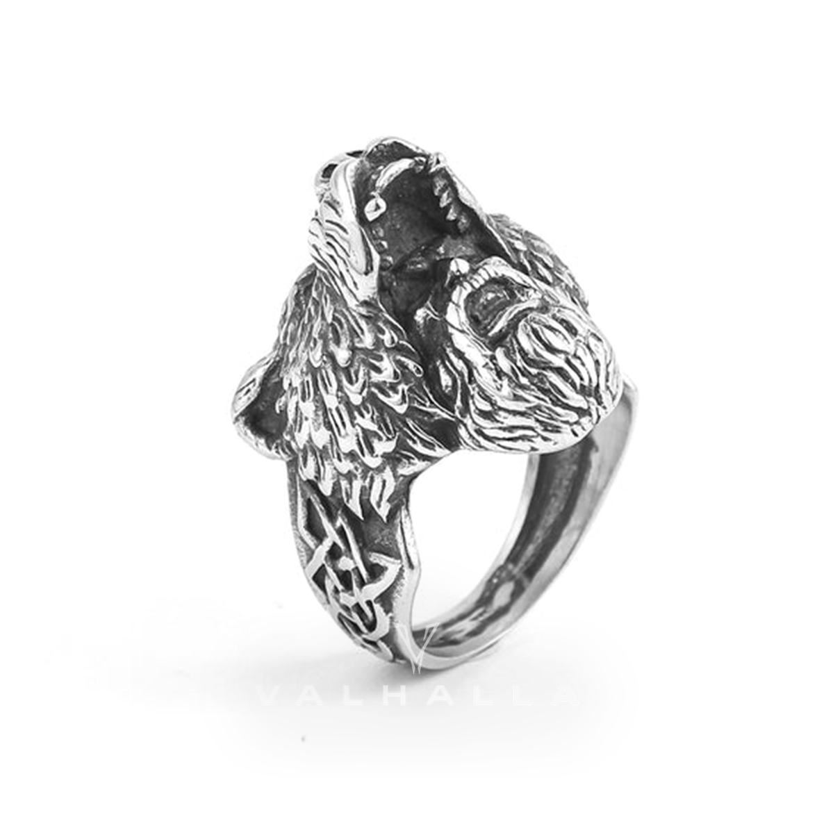 Handcrafted Stainless Steel Odin and Wolf Ring