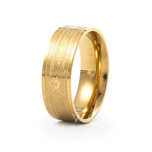 Gold Plated AG Masonic Stainless Steel Band Ring