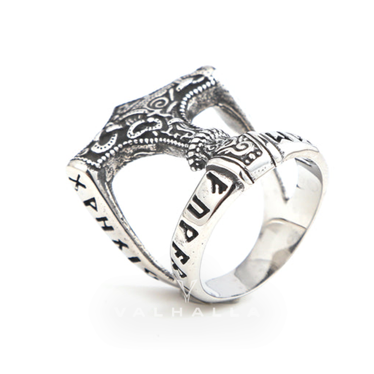 Handcrafted Stainless Steel Open Thor's Hammer Ring