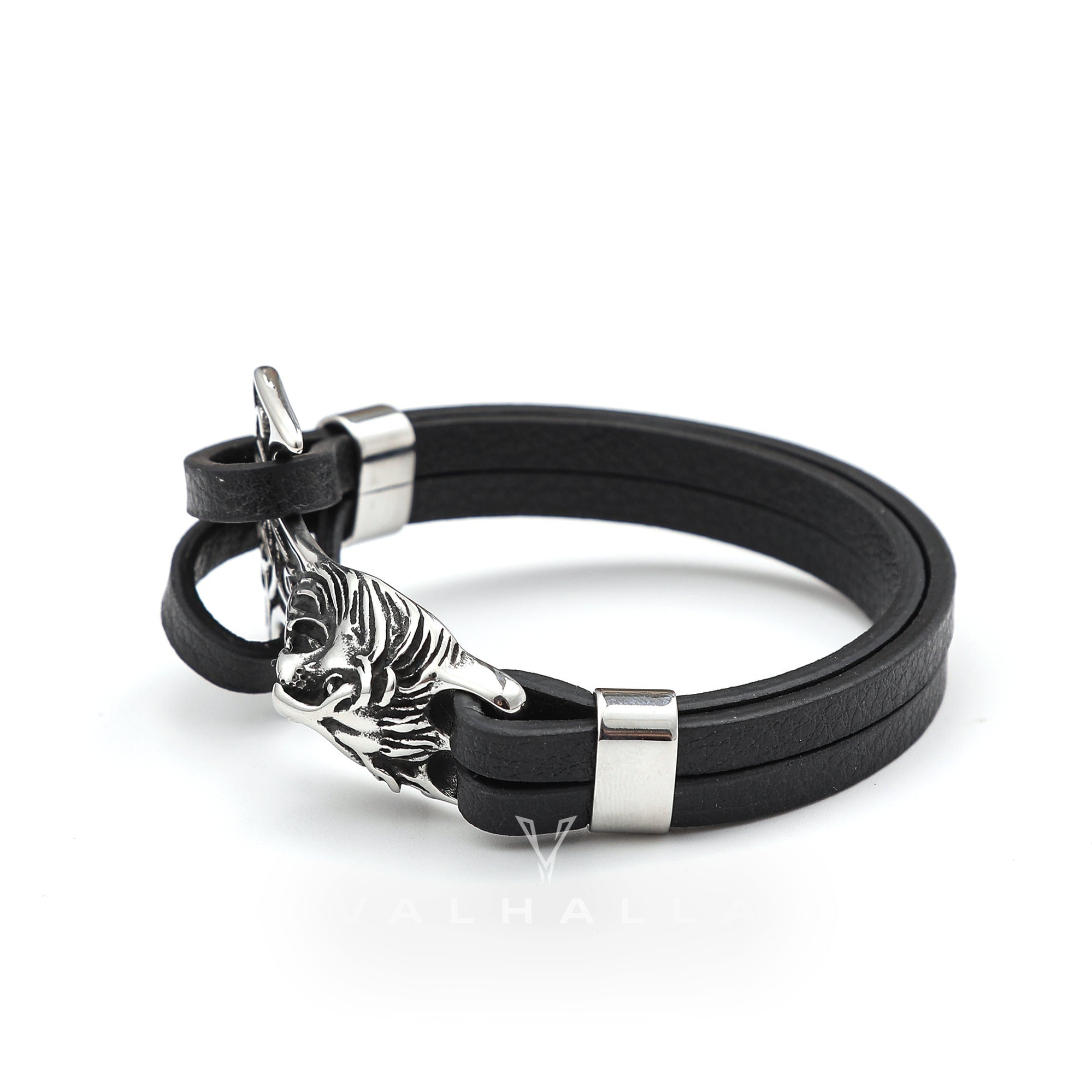 Lion Head Anchor Stainless Steel Leather Bracelet