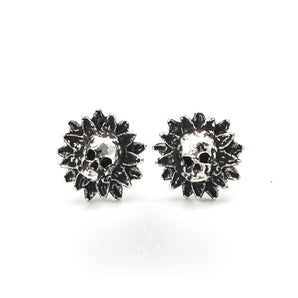 Sunflower Skull Stud Earrings