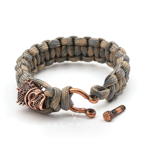 Rose Gold Skull Camo Skull Head Braided Paracord Brass Bracelet Stainless Steel