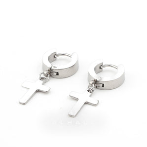 Simple Cross Stainless Steel Hoop Earrings