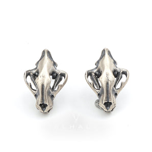 Saber Tooth Tiger Skull Head Stud Earrings