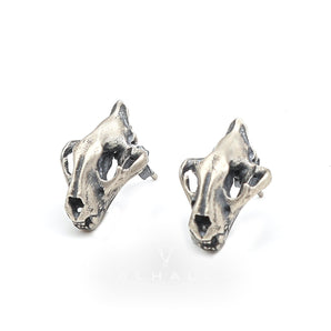 Saber Tooth Tiger Skull Head Stud Earrings