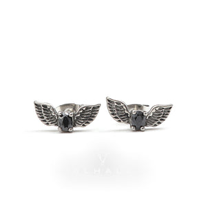 Freedom Wings Black Stone Stainless Steel Stud Earrings