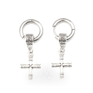 Great Wall Pattern Cross Stainless Steel Hoop Earrings