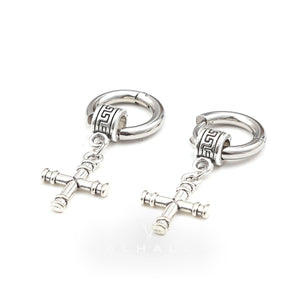 Great Wall Pattern Cross Stainless Steel Hoop Earrings