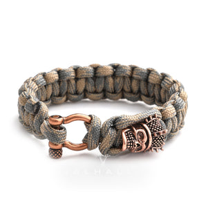 Rose Gold Skull Camo Skull Head Braided Paracord Brass Bracelet Stainless Steel